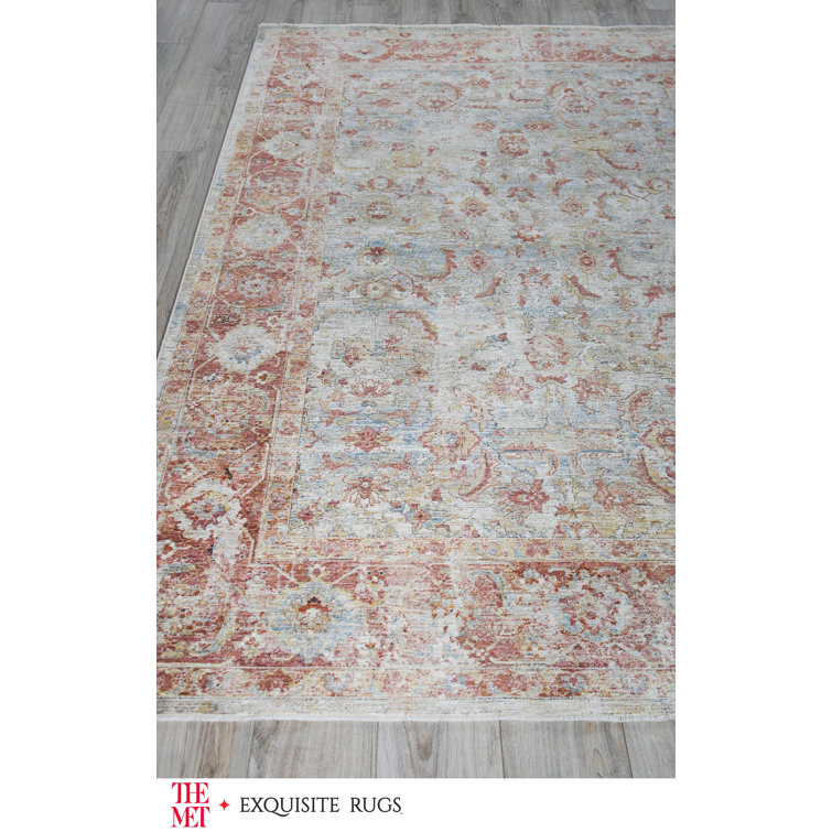 Handmade Blue and Rust Rectangular Synthetic Area Rug 10' x 14'