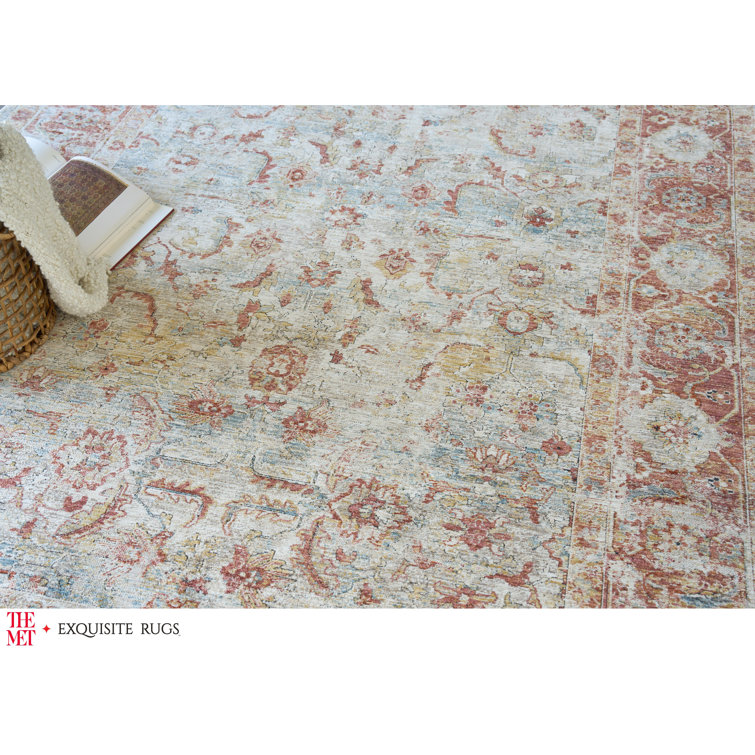 Handmade Blue and Rust Rectangular Synthetic Area Rug 10' x 14'