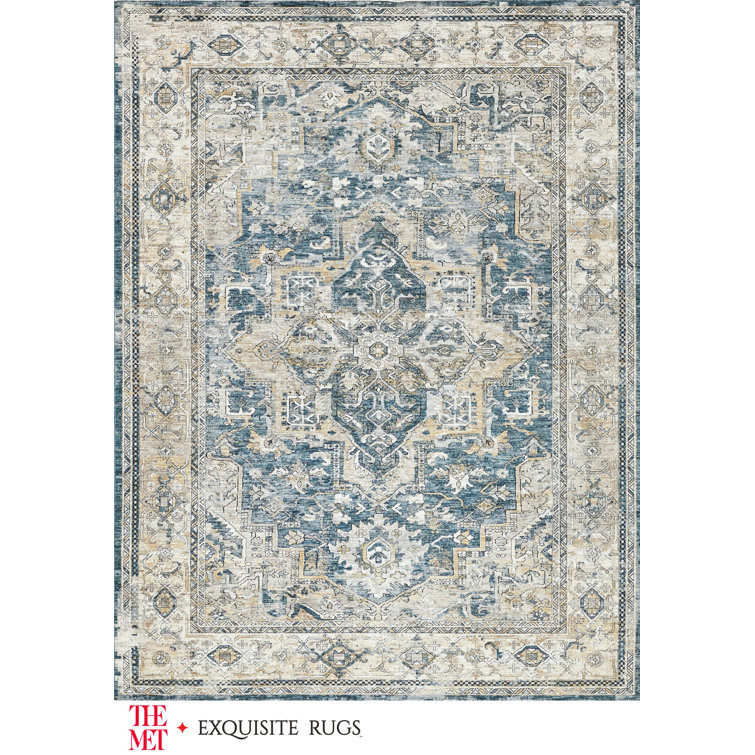 Antique Loom Blue and Beige 10' x 14' Synthetic Area Rug