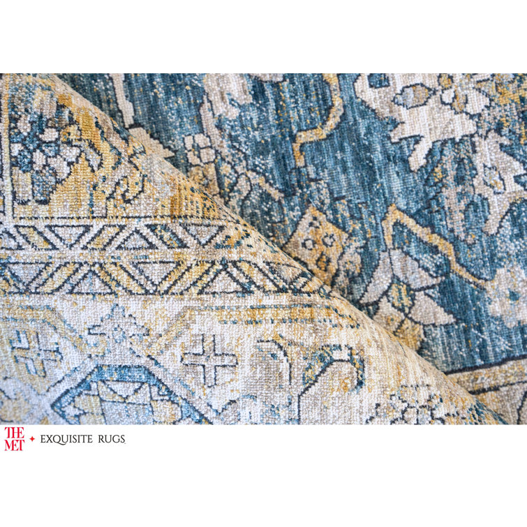 Antique Loom Blue and Beige 10' x 14' Synthetic Area Rug