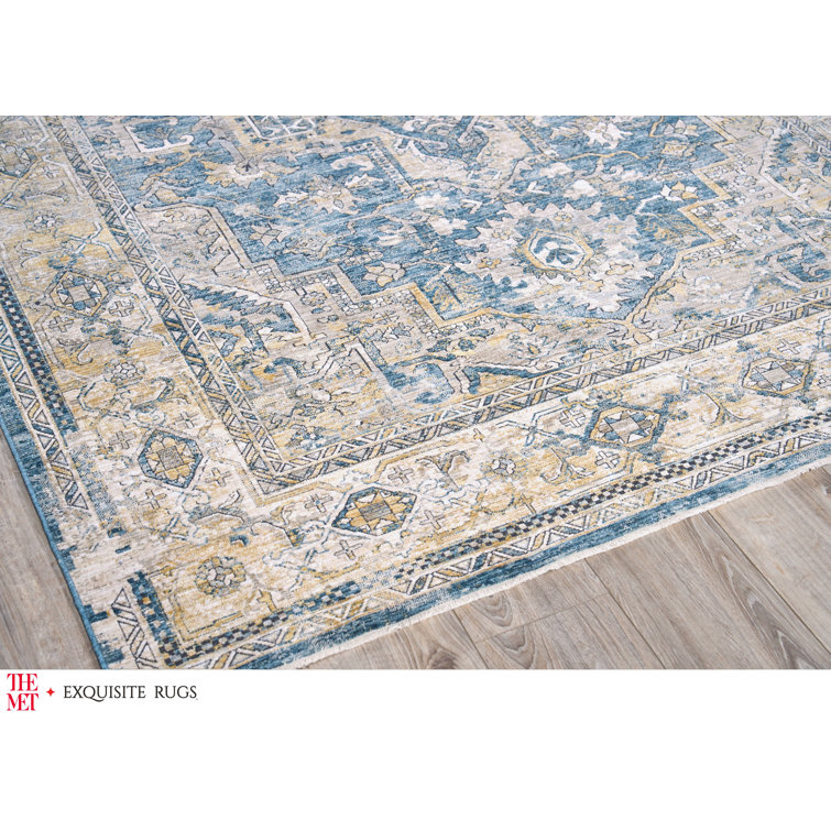 Antique Loom Blue and Beige 10' x 14' Synthetic Area Rug
