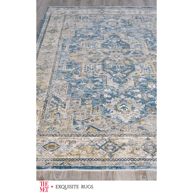 Antique Loom Blue and Beige 10' x 14' Synthetic Area Rug