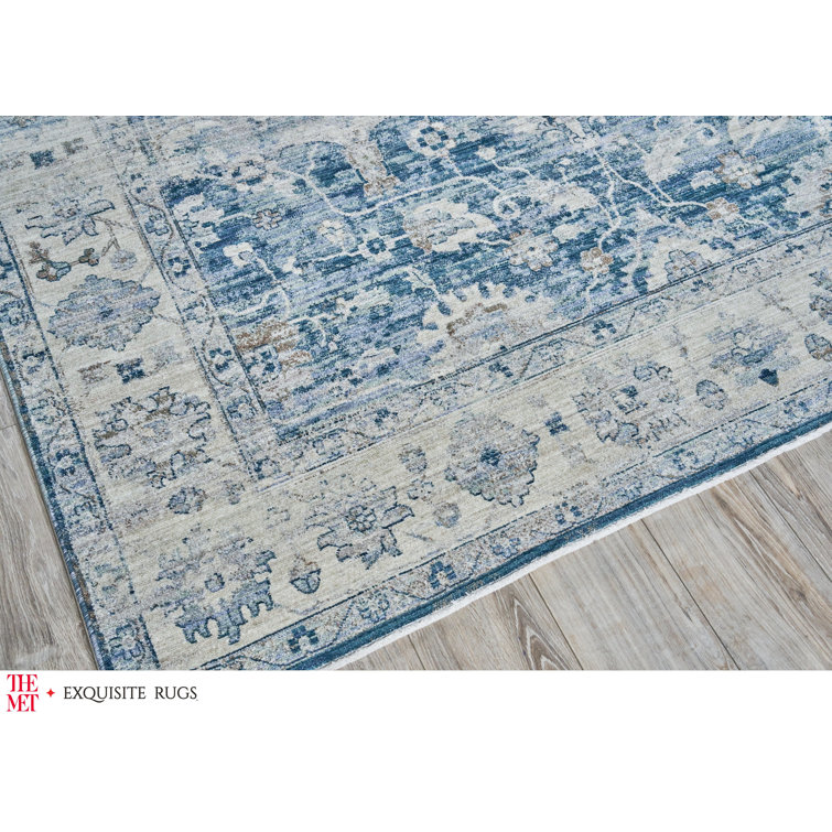 Vintage Blue and Beige Synthetic Rectangular Area Rug