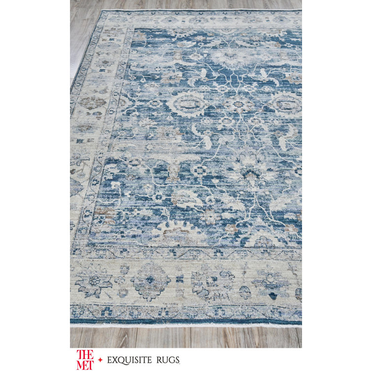 Vintage Blue and Beige Synthetic Rectangular Area Rug