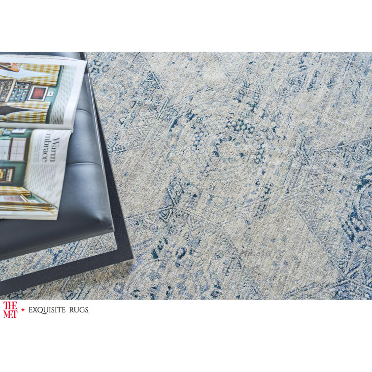 Vintage Blue Rectangular 10' x 14' Synthetic Area Rug