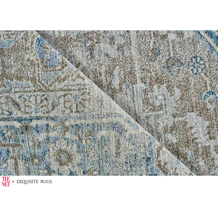 Vintage Blue and Beige 4' x 6' Synthetic Area Rug