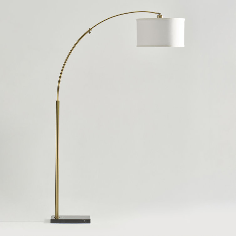 Antique Brass Arc Floor Lamp with Fabric Shade