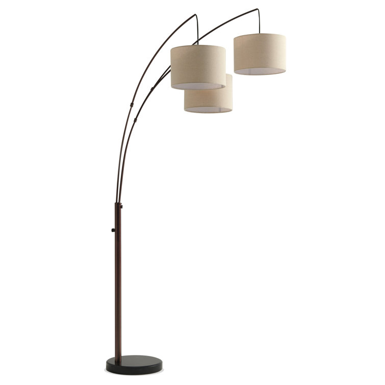 Bronze Trilage 84" Adjustable 3-Light LED Floor Lamp with Beige Shades