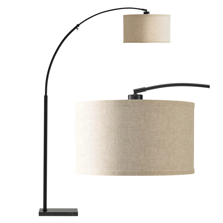 Logan Adjustable 76" Black LED Arc Floor Lamp with Beige Drum Shade