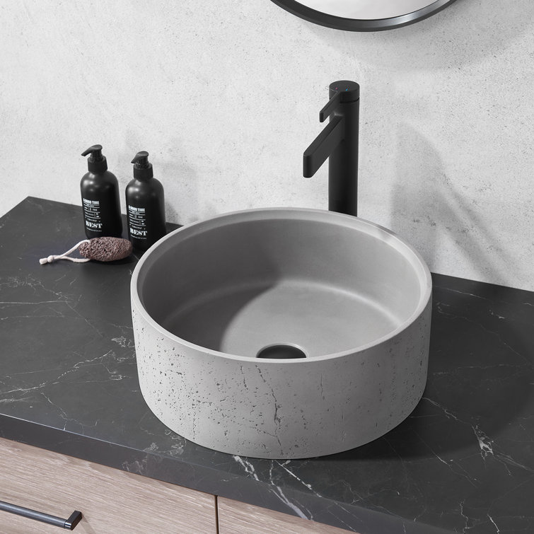 Almonte 15.4'' Circular Industrial Gray Stone Vessel Sink