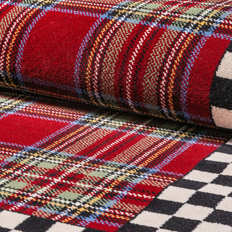Royal Red and Black Wool Blend Tartan Area Rug 5'1" x 8'2"