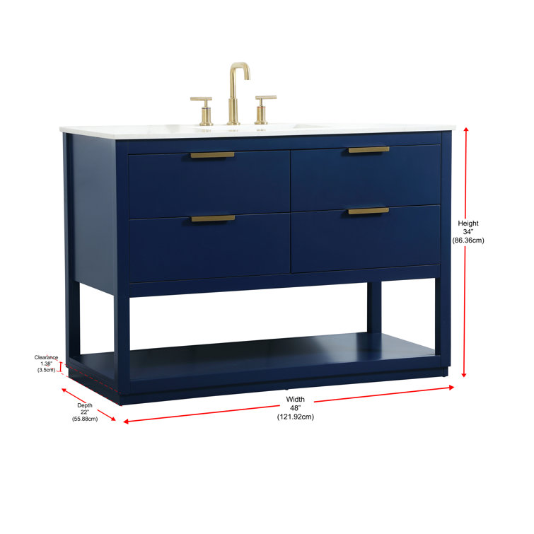 Larkin 48'' Blue Solid Wood Single Bathroom Vanity with Marble Top
