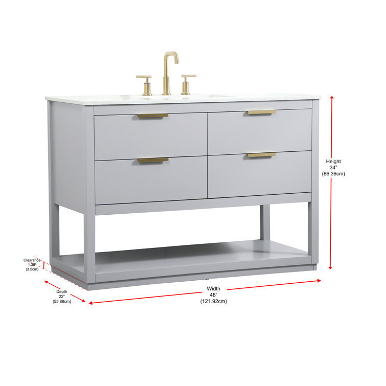 Larkin 48'' Gray Solid Wood Bathroom Vanity with Marble Top
