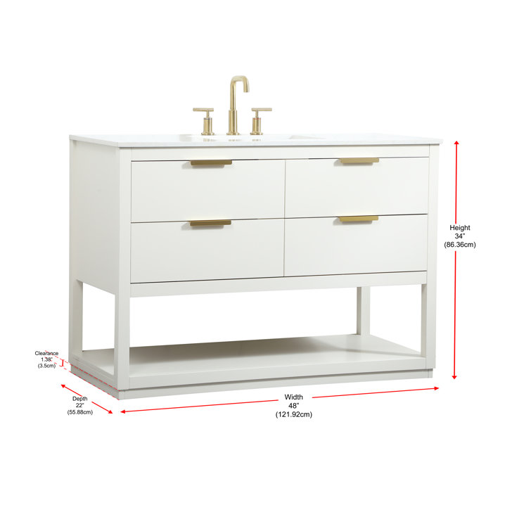 Larkin 48'' White Solid Wood Single Bathroom Vanity with Engineered Marble Top