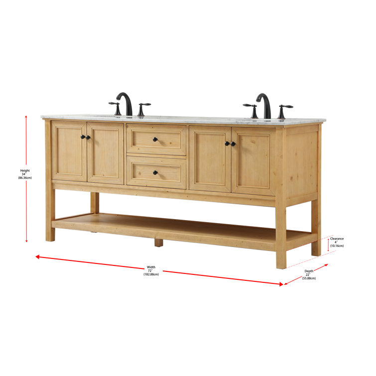Natural Wood 72'' Double Bathroom Vanity with Carrara Marble Top