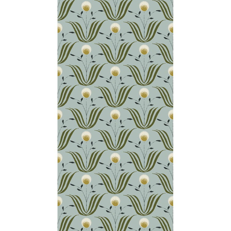Ash Blue and Green Floral Self-Adhesive Wallpaper