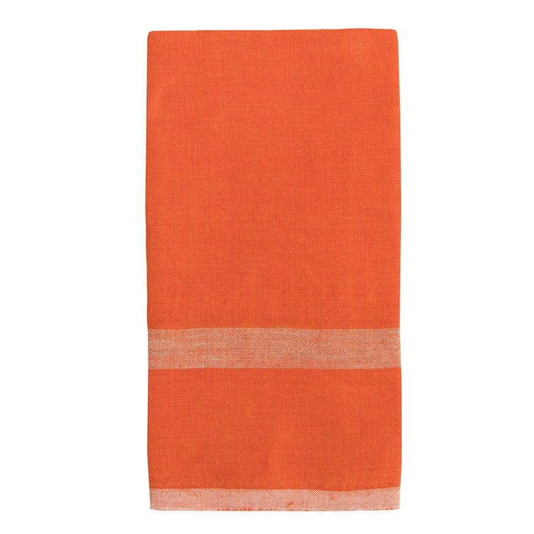 Orange and Natural Linen Stripe Tea Towel Set