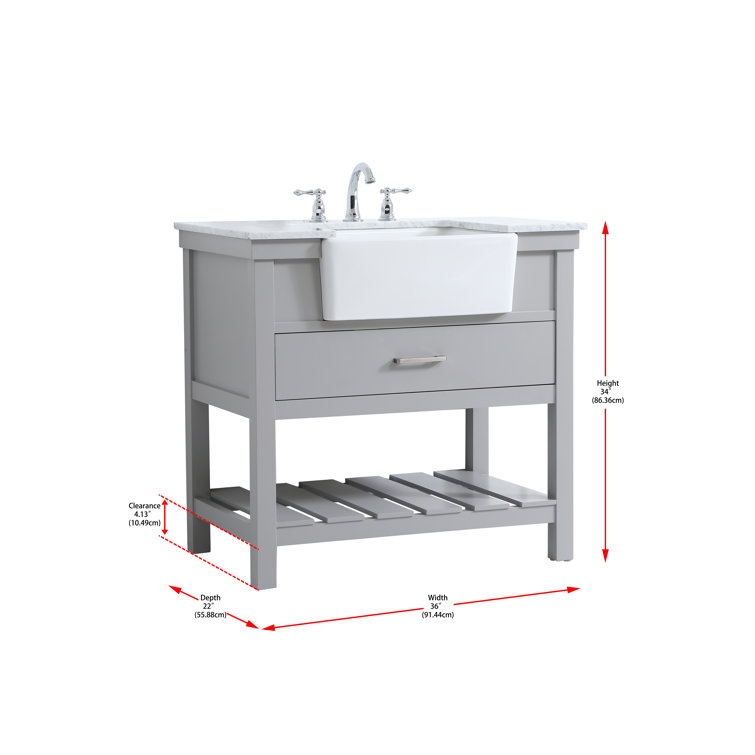 Gray 36" Solid Wood and MDF Single Bathroom Vanity with Carrara Marble Top
