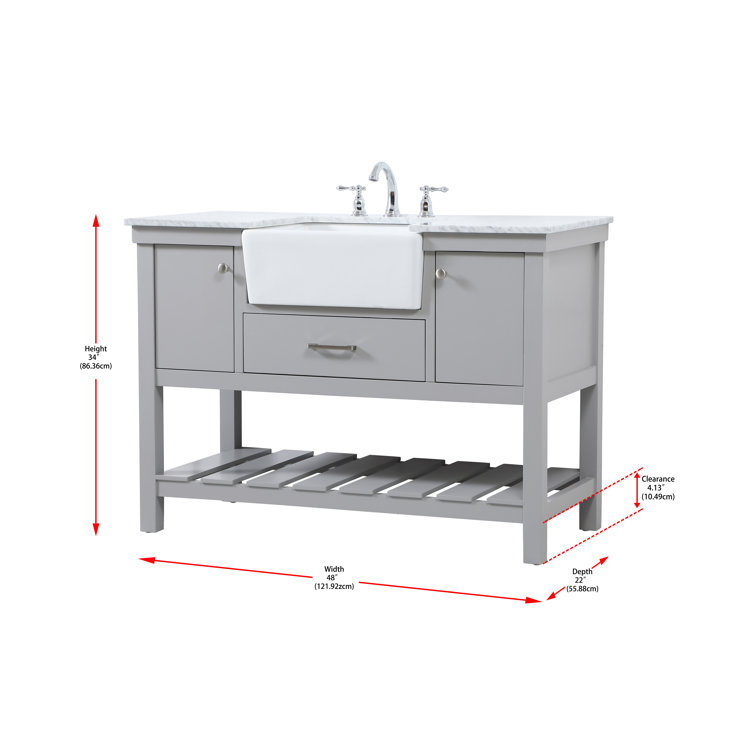 Gray Solid Wood and MDF Single Bathroom Vanity with Carrara Marble Top