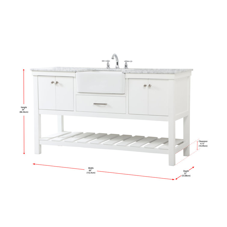 Elegant White Solid Wood and MDF Single Bathroom Vanity with Marble Top