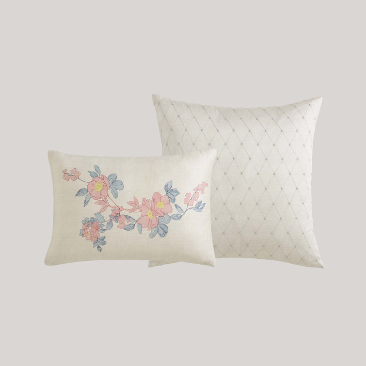 Ivory Floral Cotton Sateen Reversible Queen Comforter Set