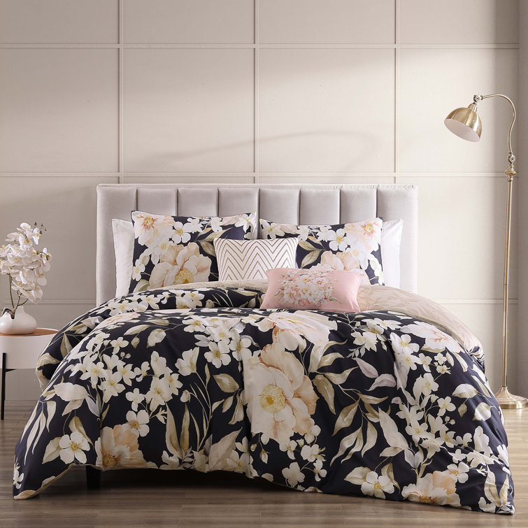 Blush Floral Cotton Reversible Full Comforter Set