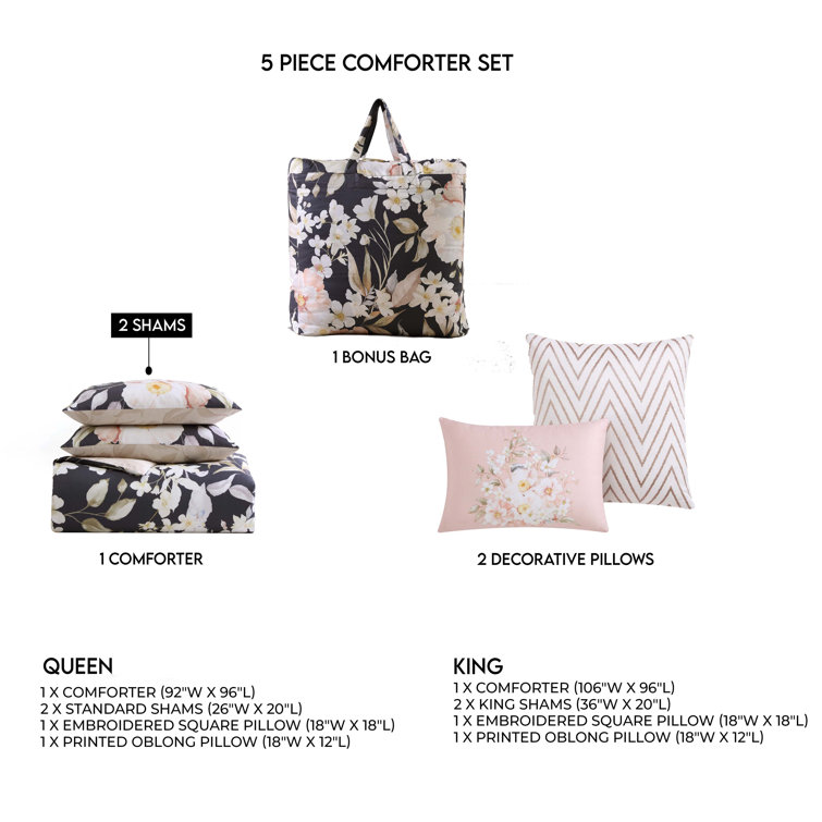 Blush Floral Cotton Reversible Full Comforter Set