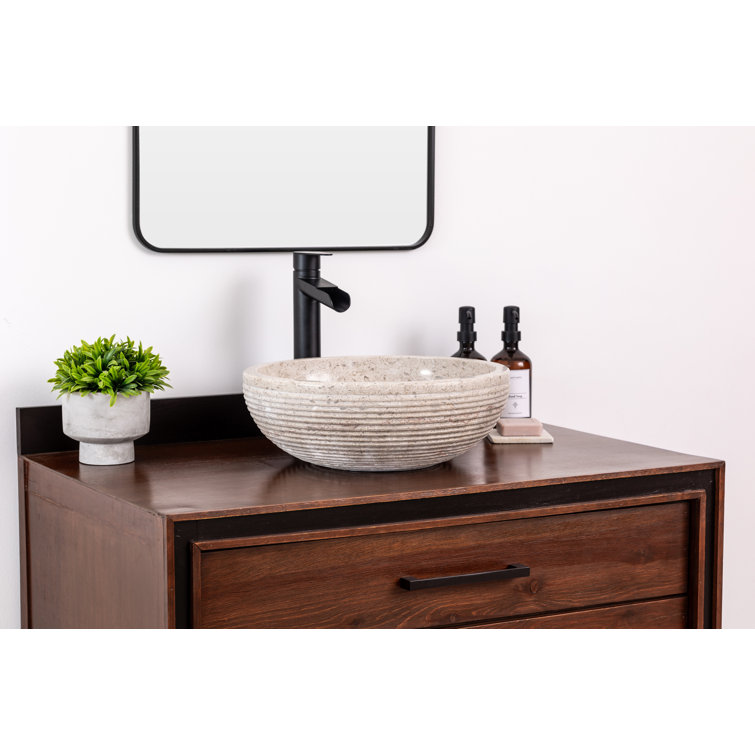 Rustic Beige Stone Circular Vessel Bathroom Sink