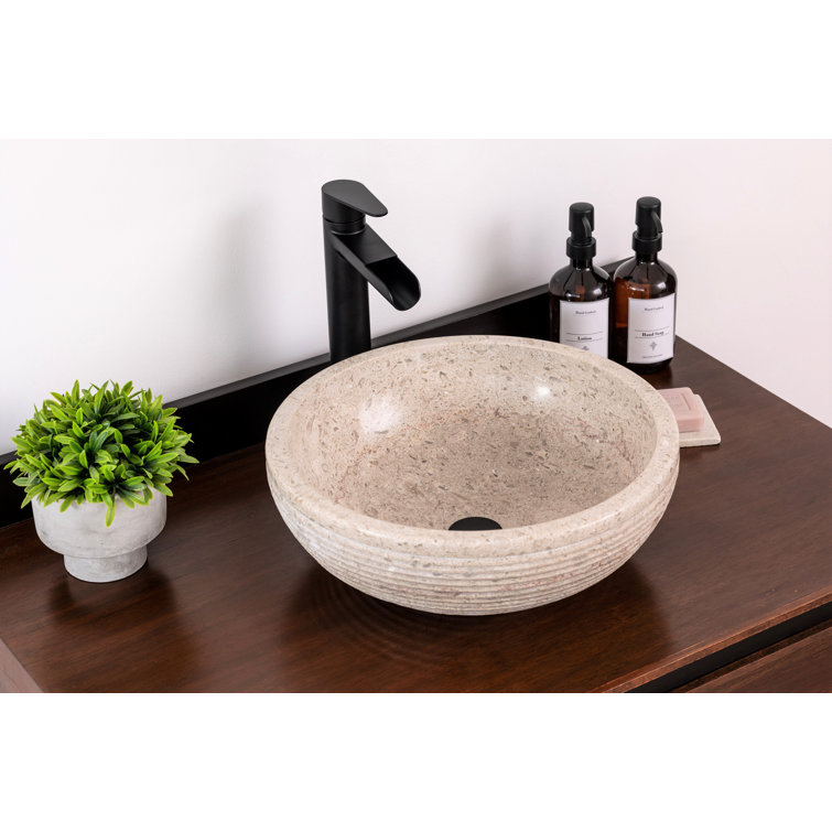 Rustic Beige Stone Circular Vessel Bathroom Sink