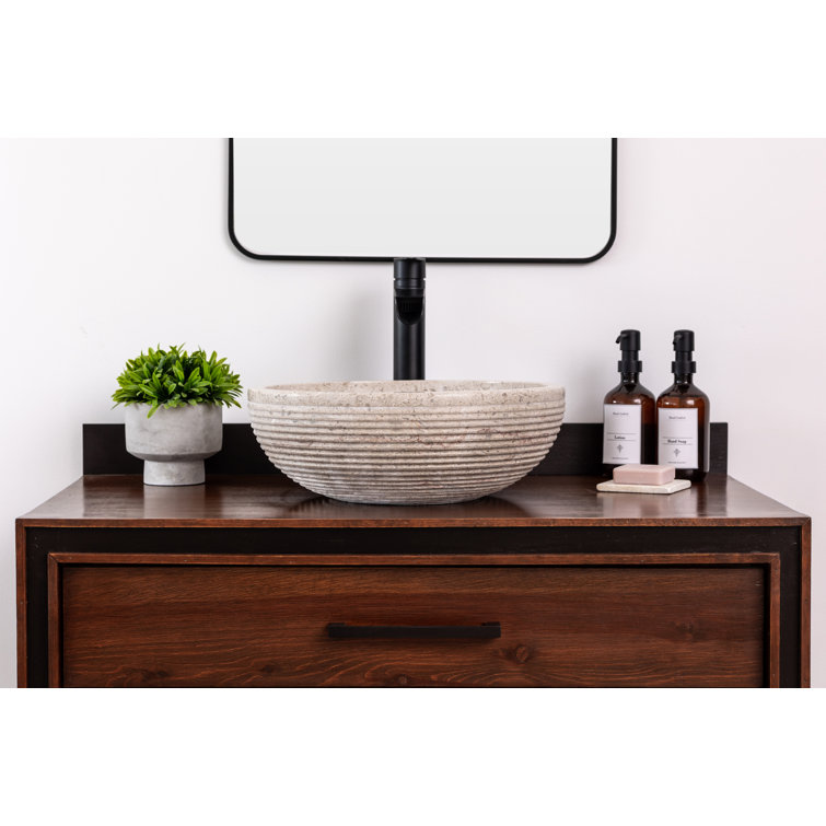 Rustic Beige Stone Circular Vessel Bathroom Sink