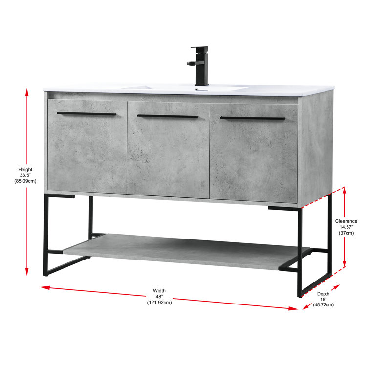 Concrete Gray 48'' Single Bathroom Vanity with Porcelain Top