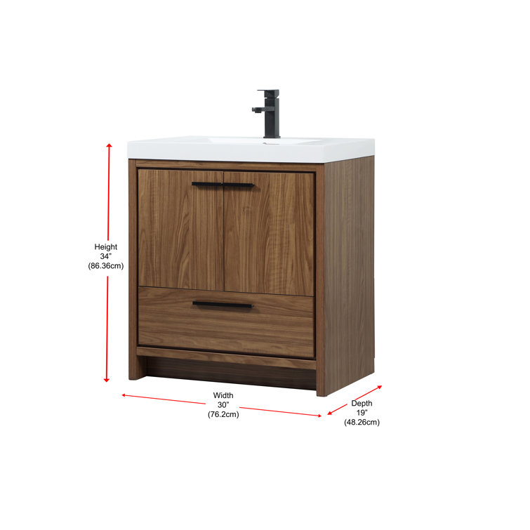 Walnut Brown 30'' Single Bathroom Vanity with Resin Top
