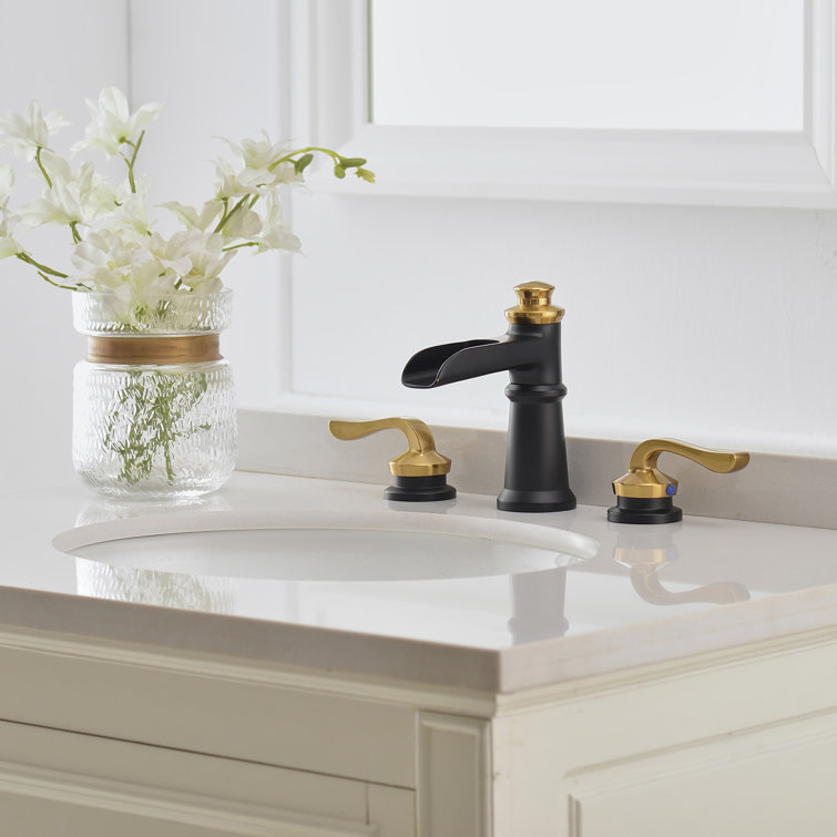 Matte Black Double Handle Widespread Waterfall Bathroom Faucet