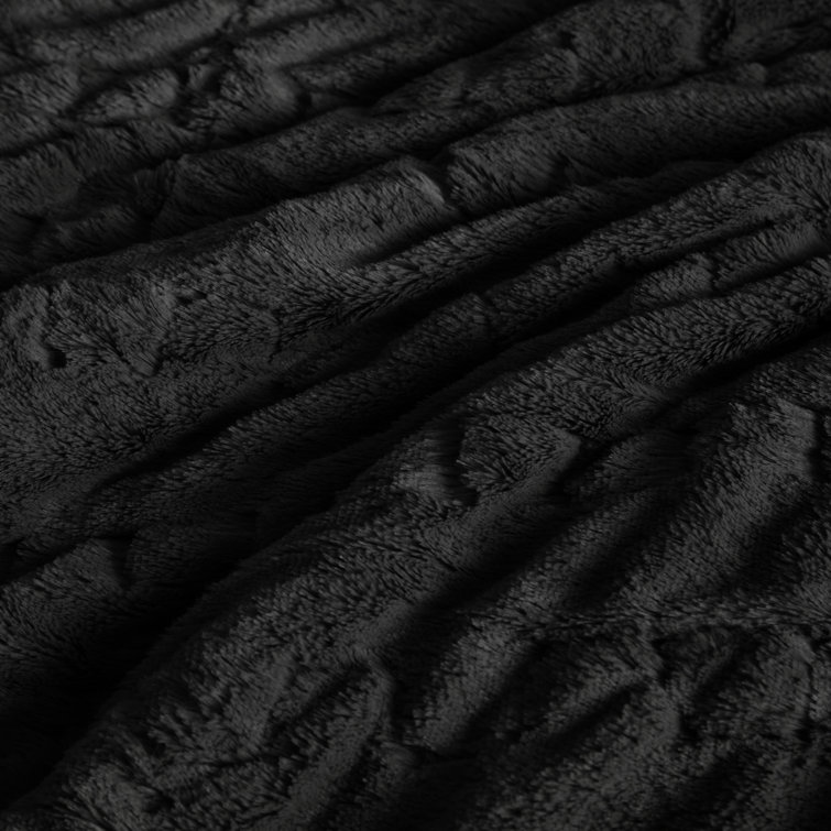 King Black Ruched Faux Fur Comforter Set