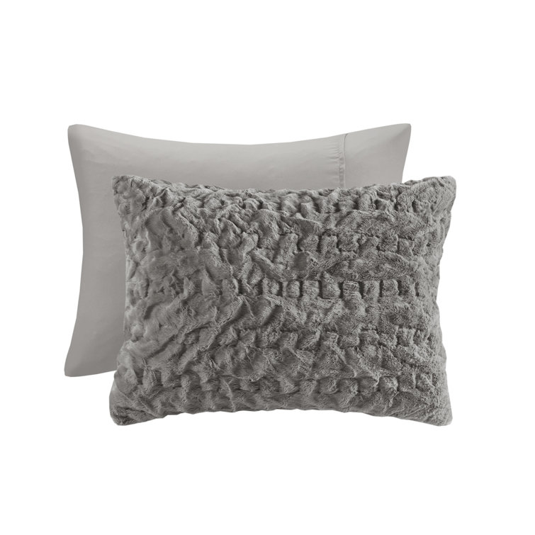 Gray King Ruched Faux Fur Down Alternative Comforter Set