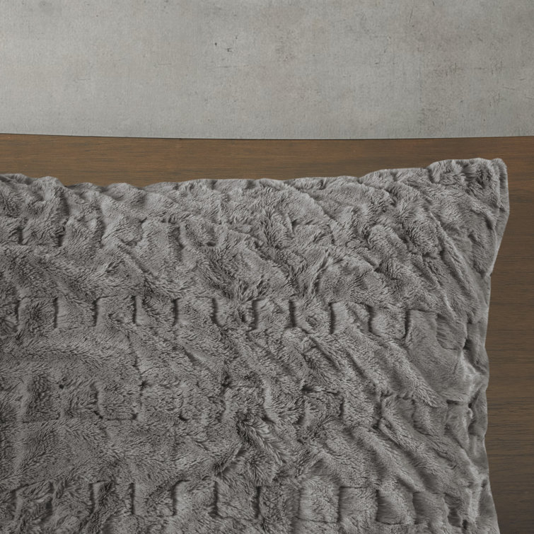 Gray King Ruched Faux Fur Down Alternative Comforter Set