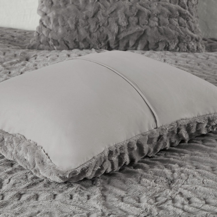 Gray King Ruched Faux Fur Down Alternative Comforter Set