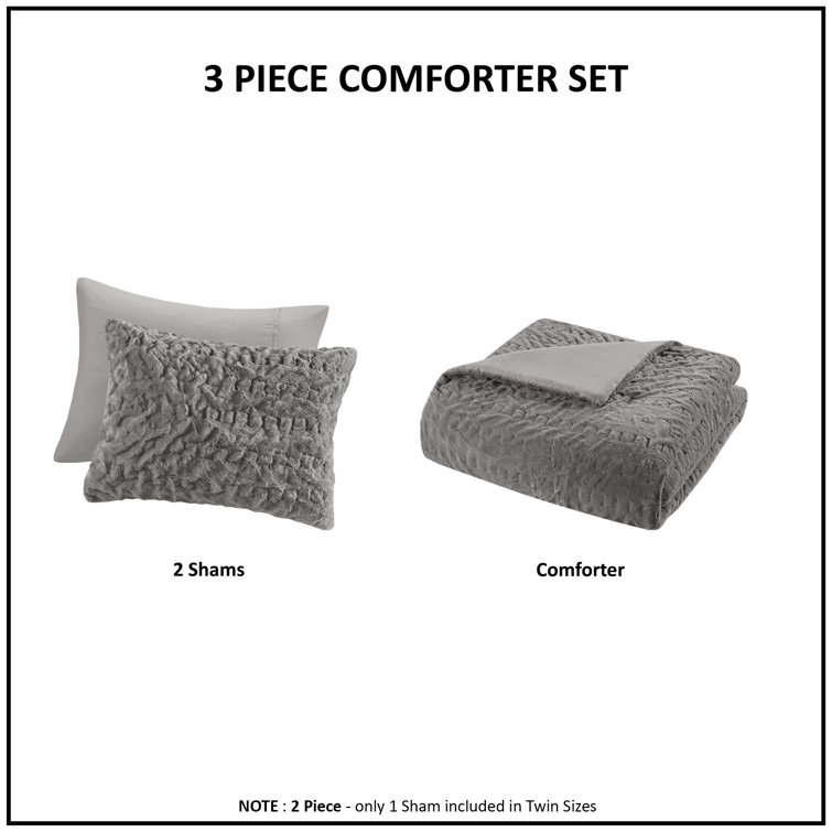 Gray King Ruched Faux Fur Down Alternative Comforter Set