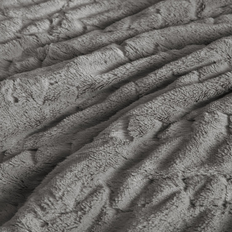 Gray King Ruched Faux Fur Down Alternative Comforter Set