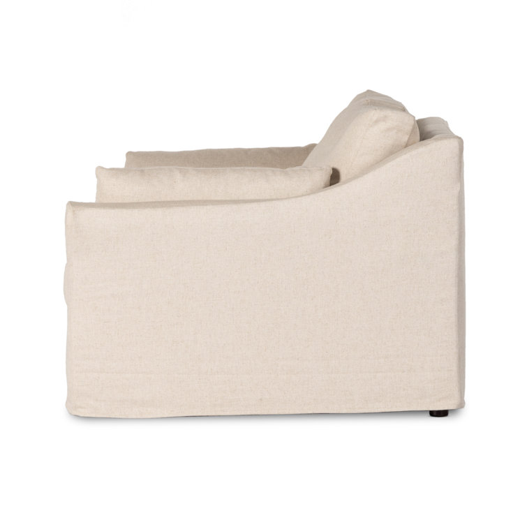 Evere Oatmeal Fabric Slipcover Sofa with Rolled Arms
