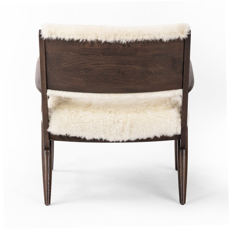 Cream Shearling Upholstered Armchair with Solid Wood Frame
