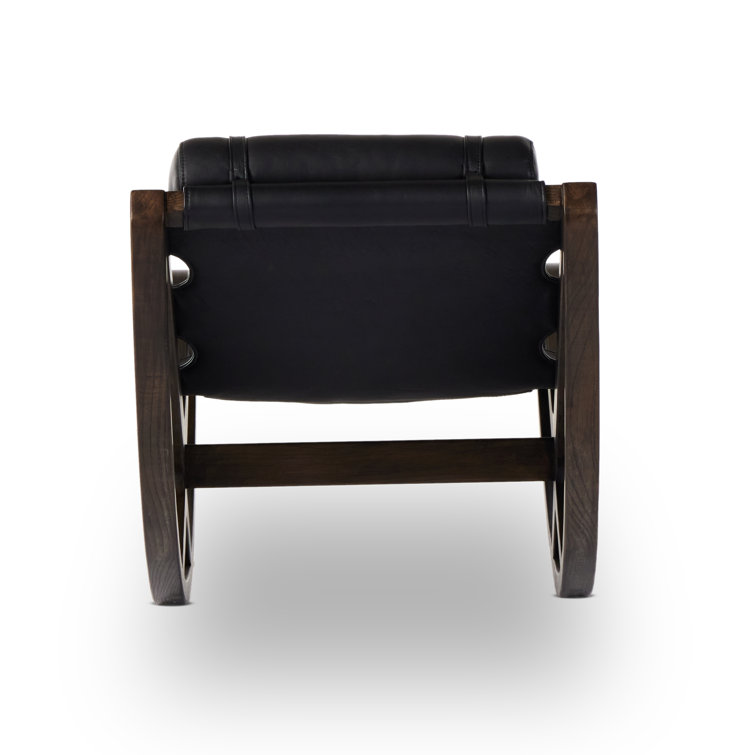 Black Leather and Wood Zero-Gravity Chaise Lounge