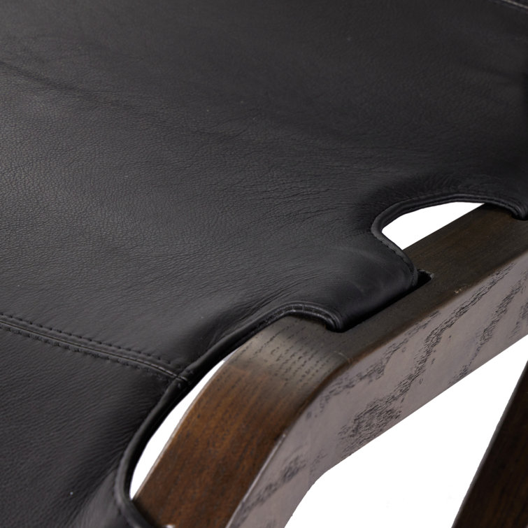 Black Leather and Wood Zero-Gravity Chaise Lounge