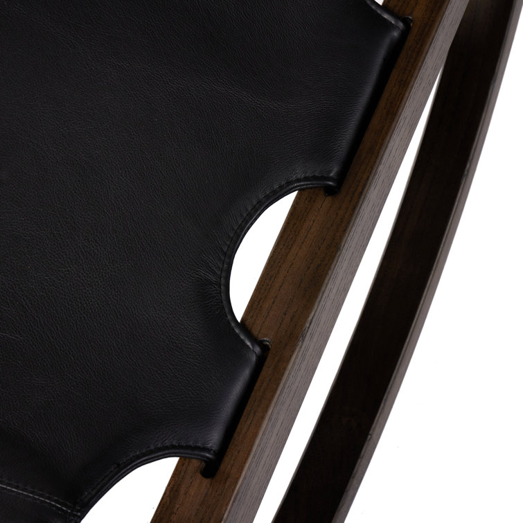 Black Leather and Wood Zero-Gravity Chaise Lounge