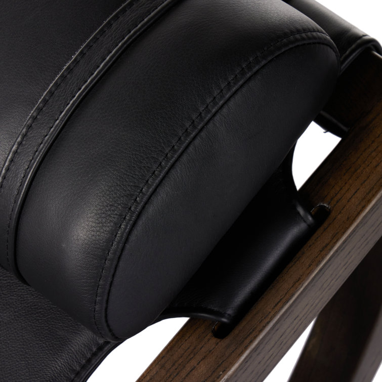 Black Leather and Wood Zero-Gravity Chaise Lounge