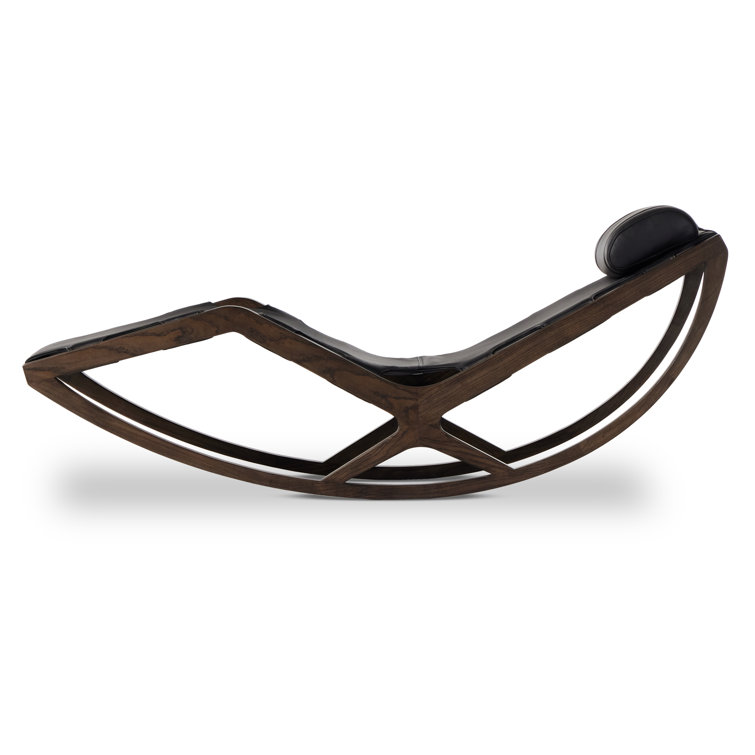 Black Leather and Wood Zero-Gravity Chaise Lounge