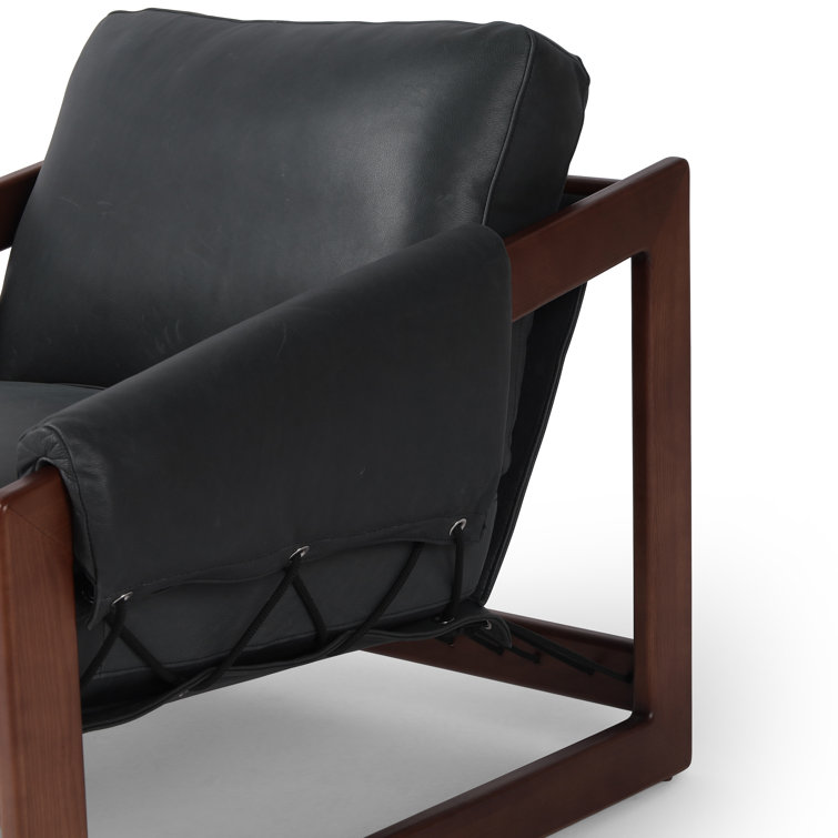 Brickhouse Black Leather and Wood Armchair