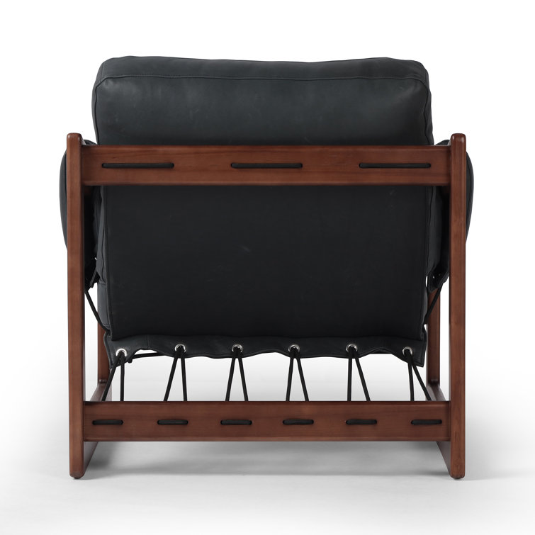 Brickhouse Black Leather and Wood Armchair