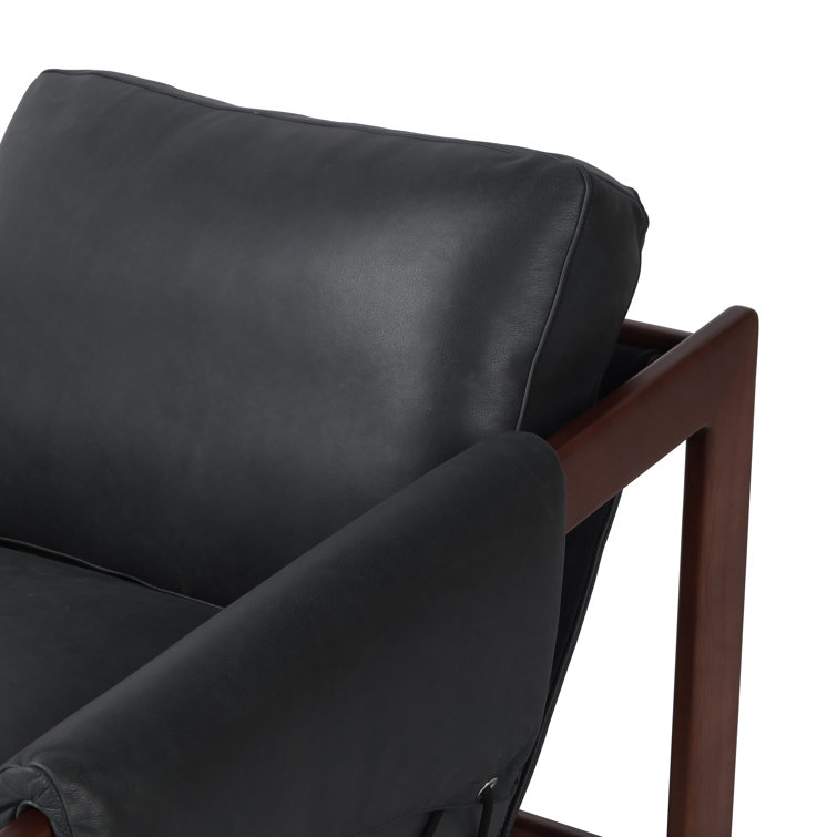 Brickhouse Black Leather and Wood Armchair