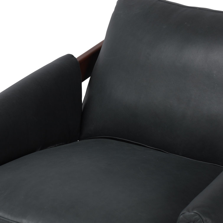 Brickhouse Black Leather and Wood Armchair